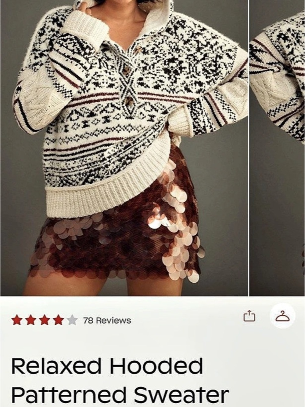 Pilcro Cozy Hooded Patterned Sweater in Cream & Black